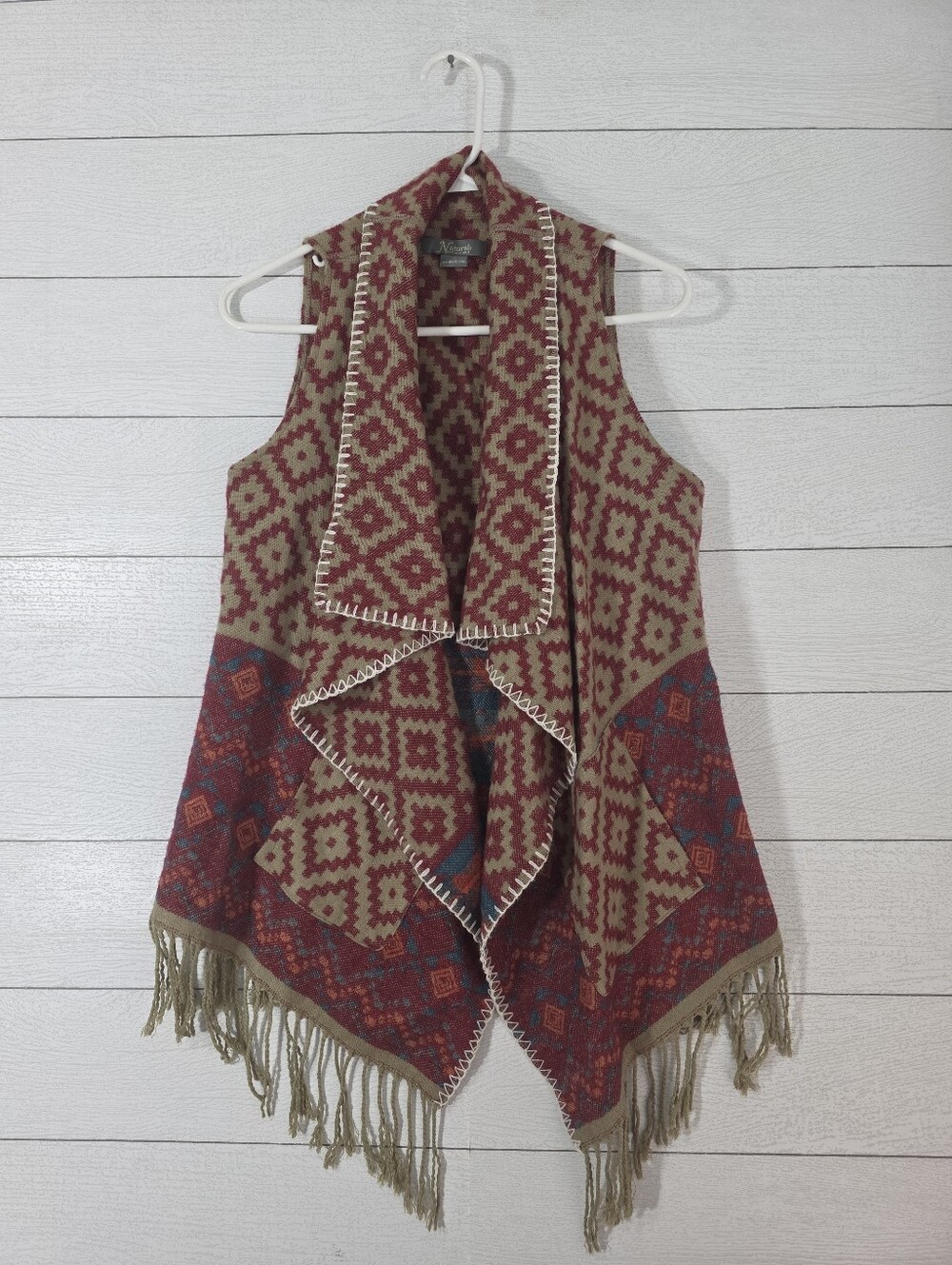 Natural Reflections Western Geometric Fringe Knit Vest Size Small
